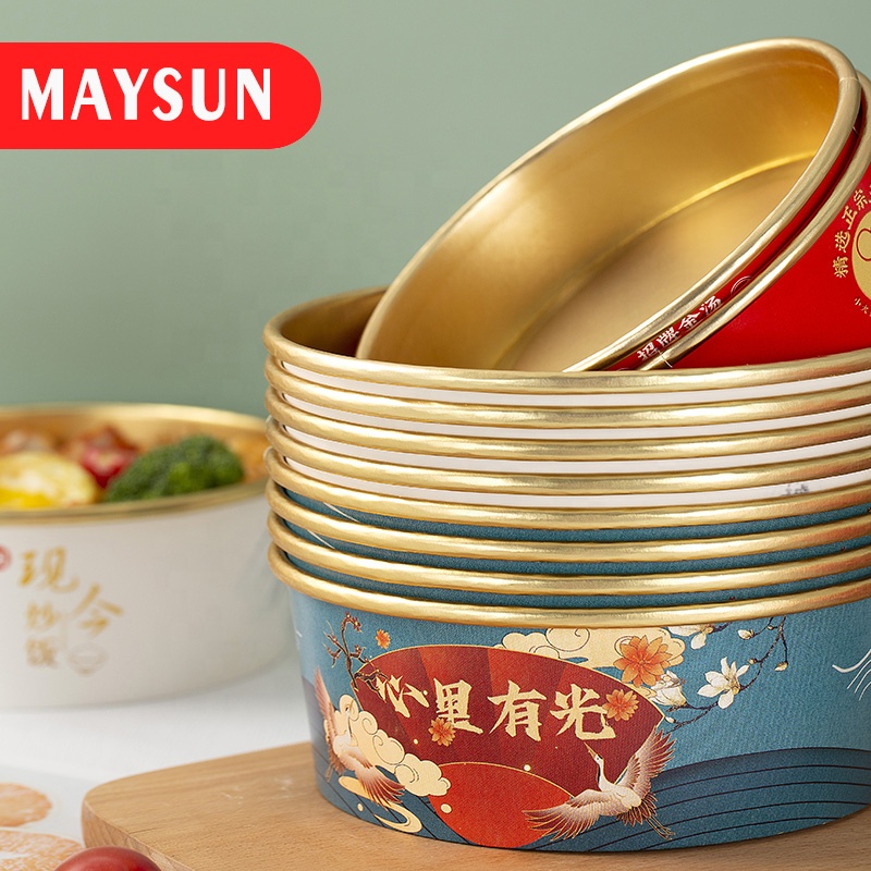 Custom Print Paper Lunch Bowl Disposable 24oz Soup Bowls Food Kraft Paper Salad Bowls with Lid