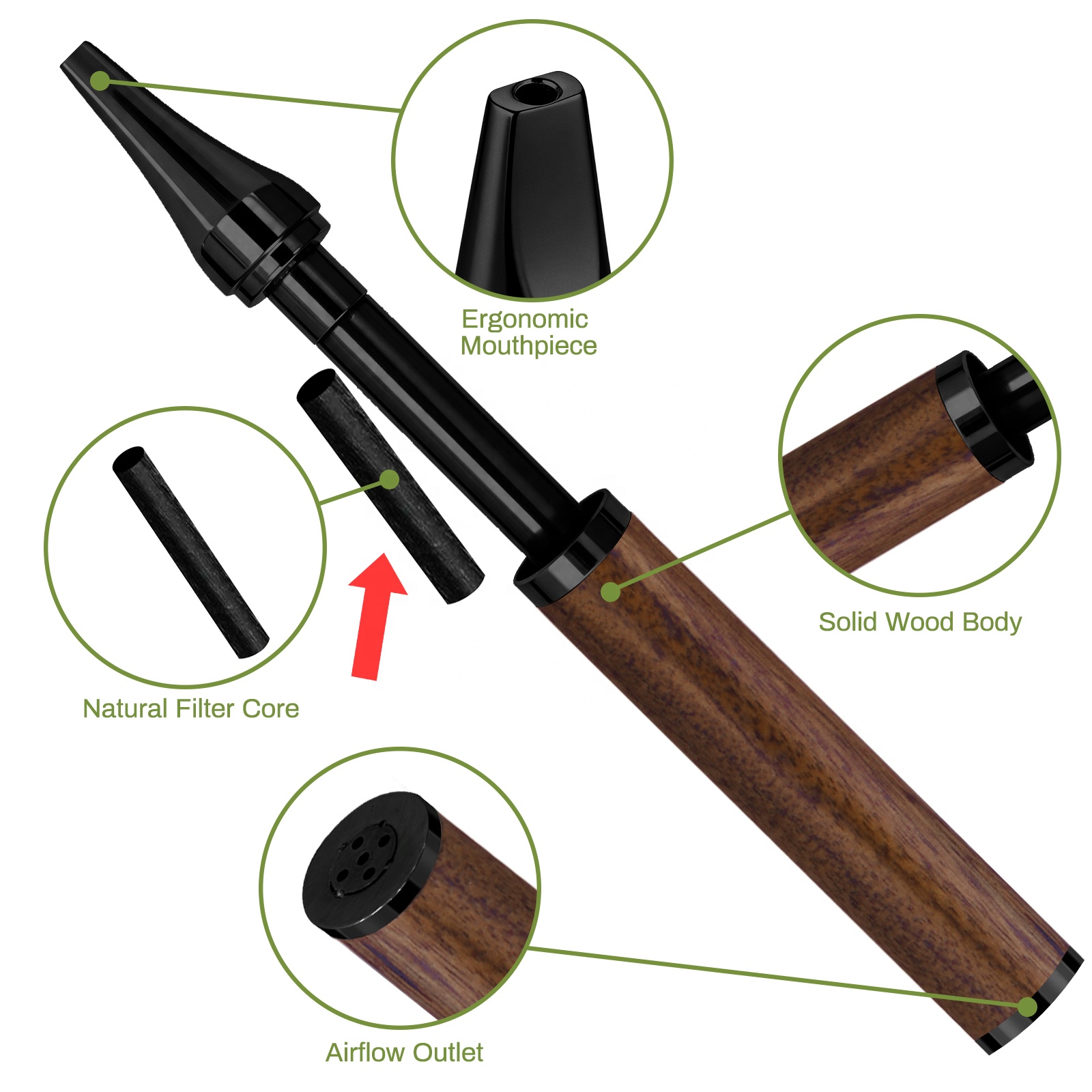 Quit-Vaping Tool Natural Wood &amp; Stainless Steel Handheld Inhaler Standard Airflow To Quit Smoking Habit Travel Friendly