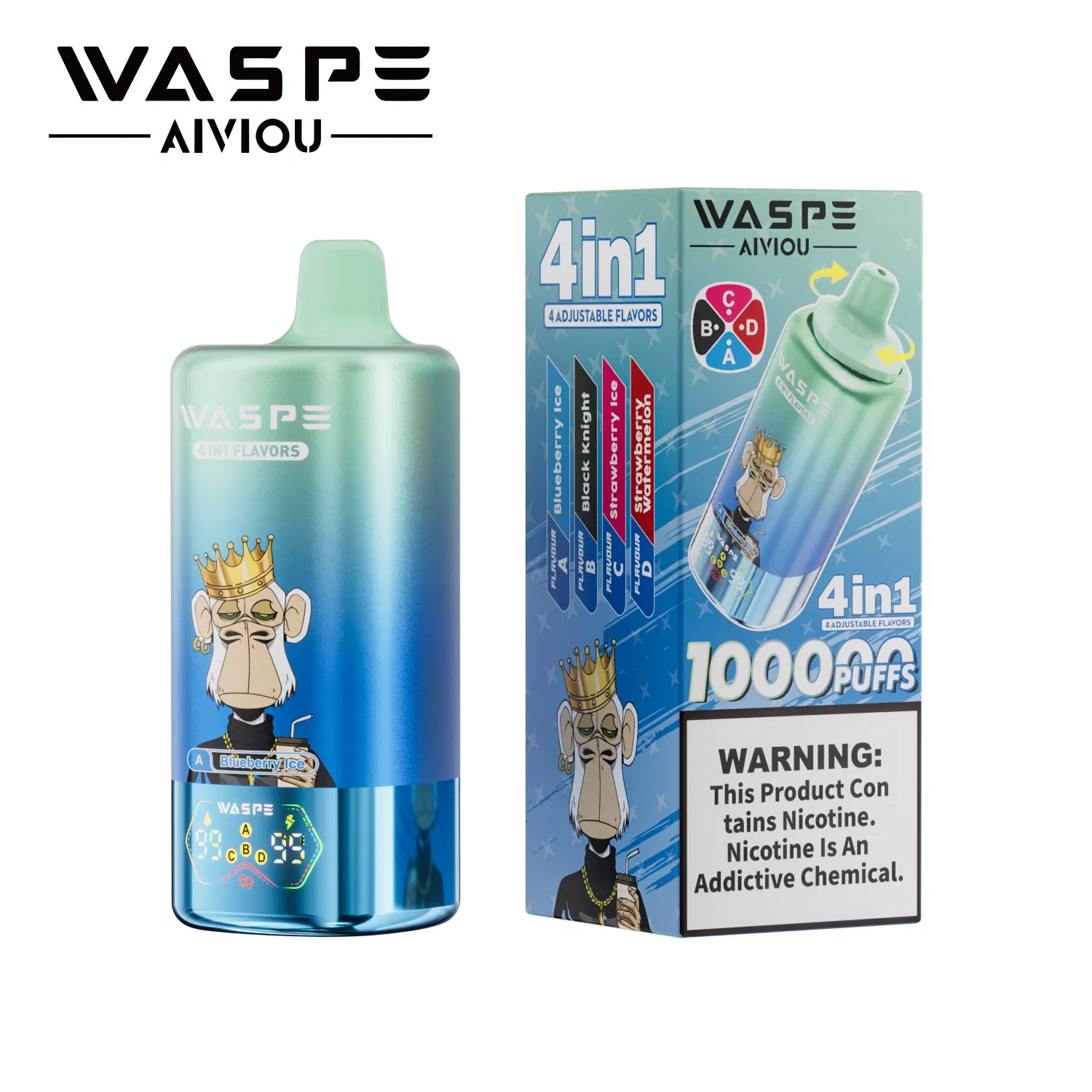 Waspe Vape 100K 80K 60K 40K Puffs Rechargeable Disposable E-Cigarette Pen 4 Flavors Vaper Pod Device EU Stock for Germany Spain Market