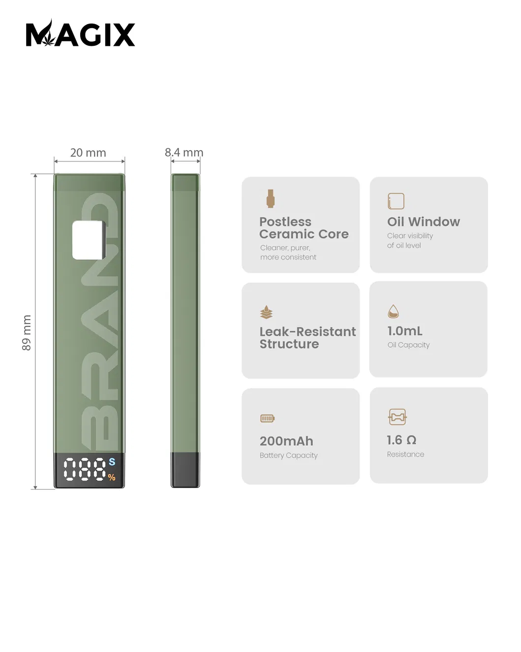 Compact Inhale Activated Vape Device with Oil Window and Type-C Charging Pod System