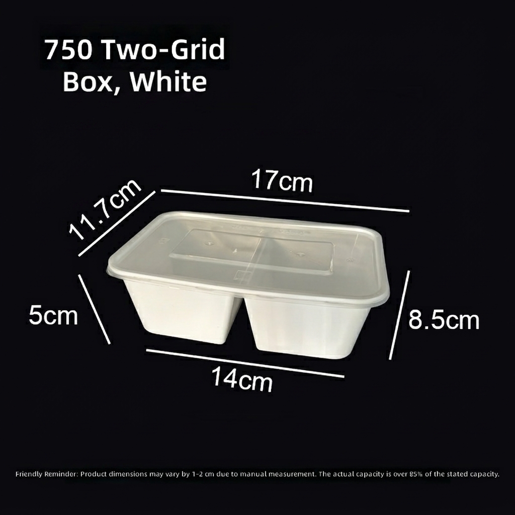 Eco-friendly 750ml PP 2 Compartment Takeaway Box Microwave Safe Disposable Plastic Food Packaging Container Box