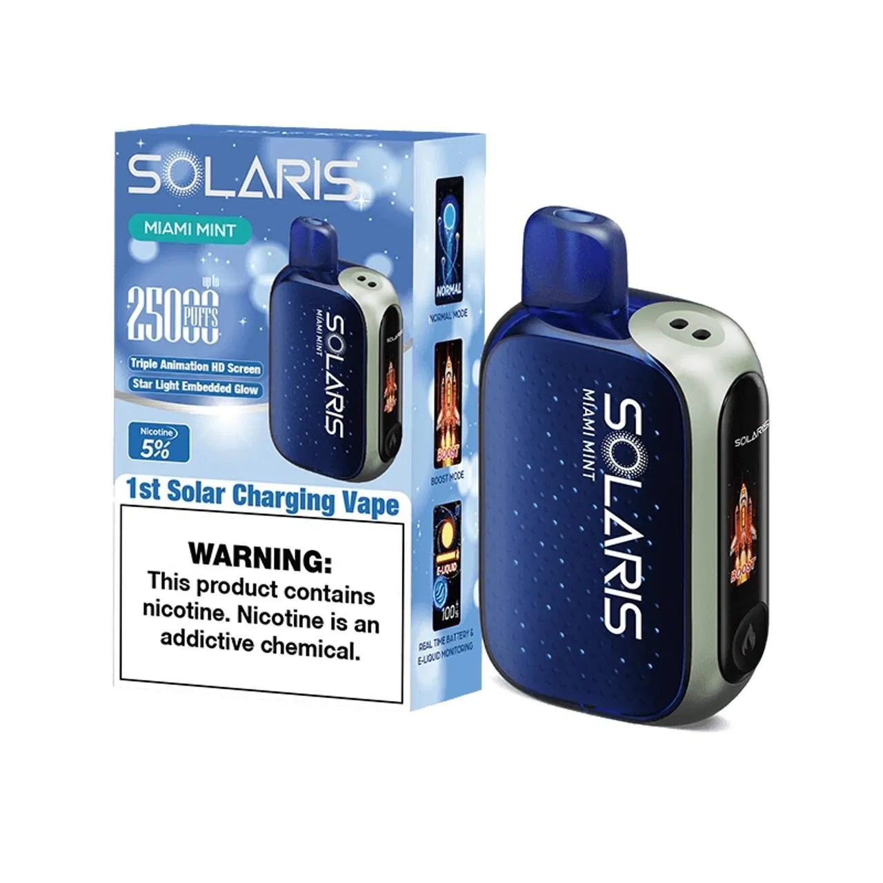 2025 New Trends 1st Solar Charging Solaris 25000 Puffs 2% 5% Nicotine Vape Disposable Device