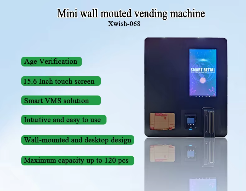 Good Quality 15.6 Inch Touch Screen Mini Wall Mounted Cigarette Vending Machine US ID Cashless Payment SDK 24 Hours Automatic