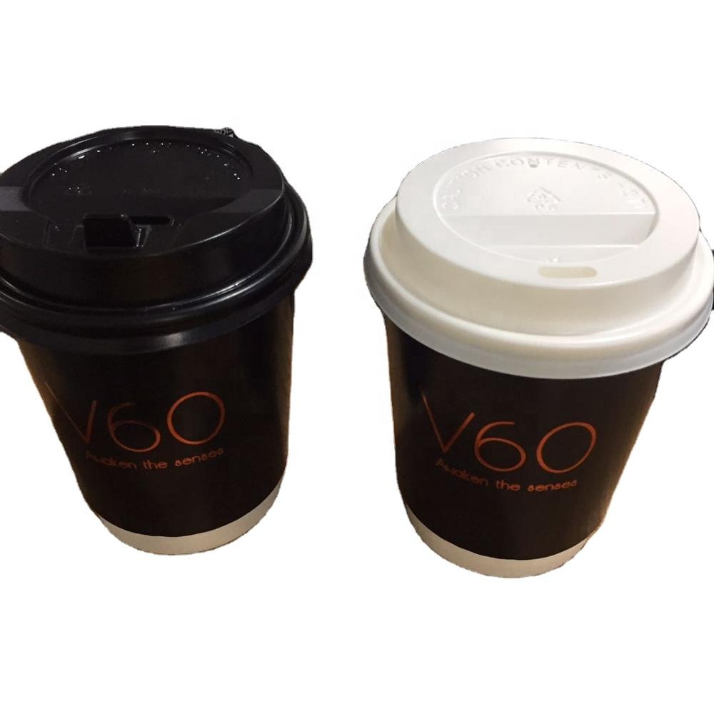 Disposable All Black Inside Sleeve Compostable Branded Custom logo Stamping Double Wall Coffee Paper Cups with Lids