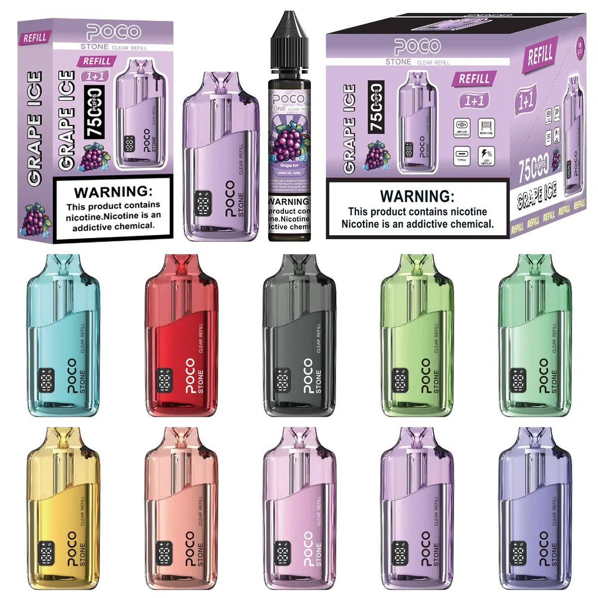 2026 New Original Poco Stone Disposable Vape 75000 Puffs E-Cig Device with Mesh Coil, Digital Display - Best Seller