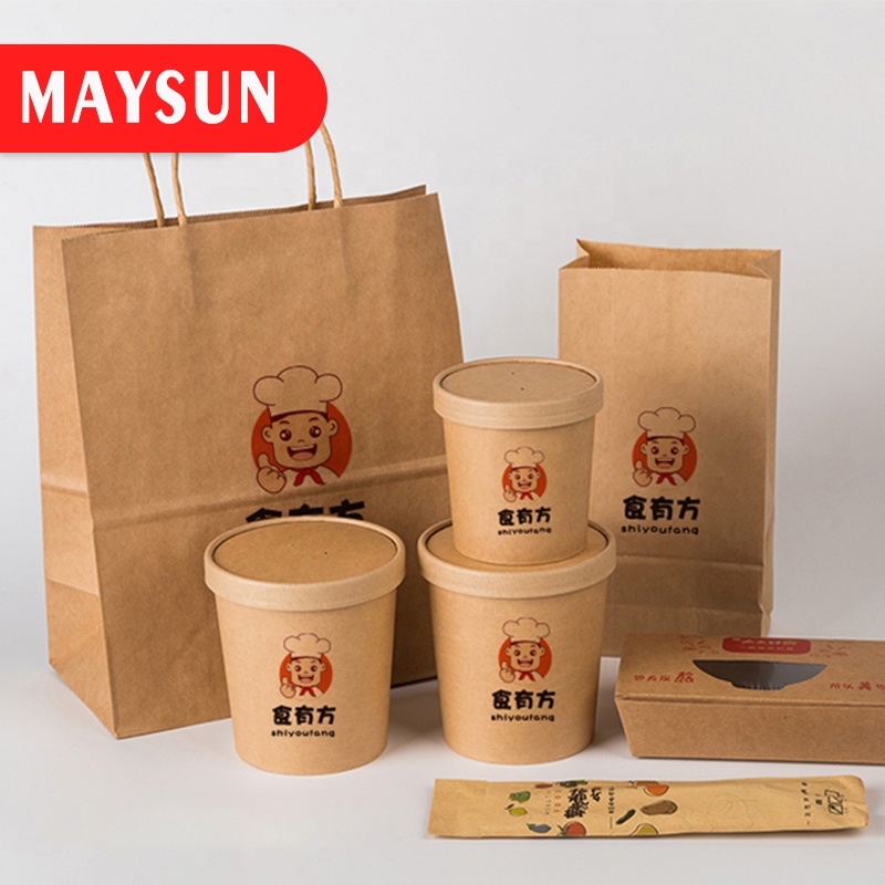 Custom Print Paper Lunch Bowl Disposable 24oz Soup Bowls Food Kraft Paper Salad Bowls with Lid