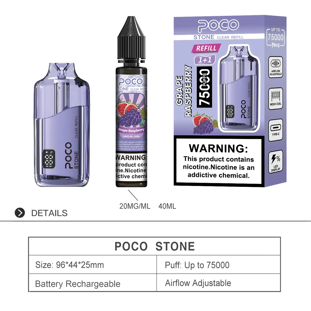 2026 New Original Poco Stone Disposable Vape 75000 Puffs E-Cig Device with Mesh Coil, Digital Display - Best Seller