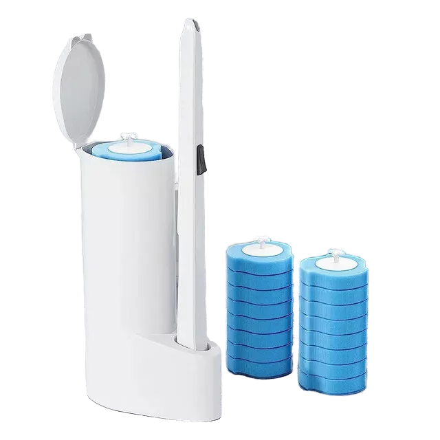 Hot Sale Eco-Friendly Disposable Toilet Brush with 16 Refills Long Handle and Holder Set