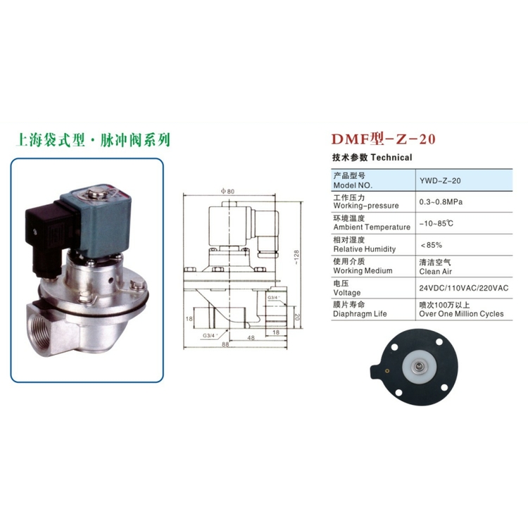 Factory Supply Bag Filter Dust Collector Electromagnetic Diaphragm Air Pushing Pulse Valve Jet Solenoid Valve 24AC 220VAC