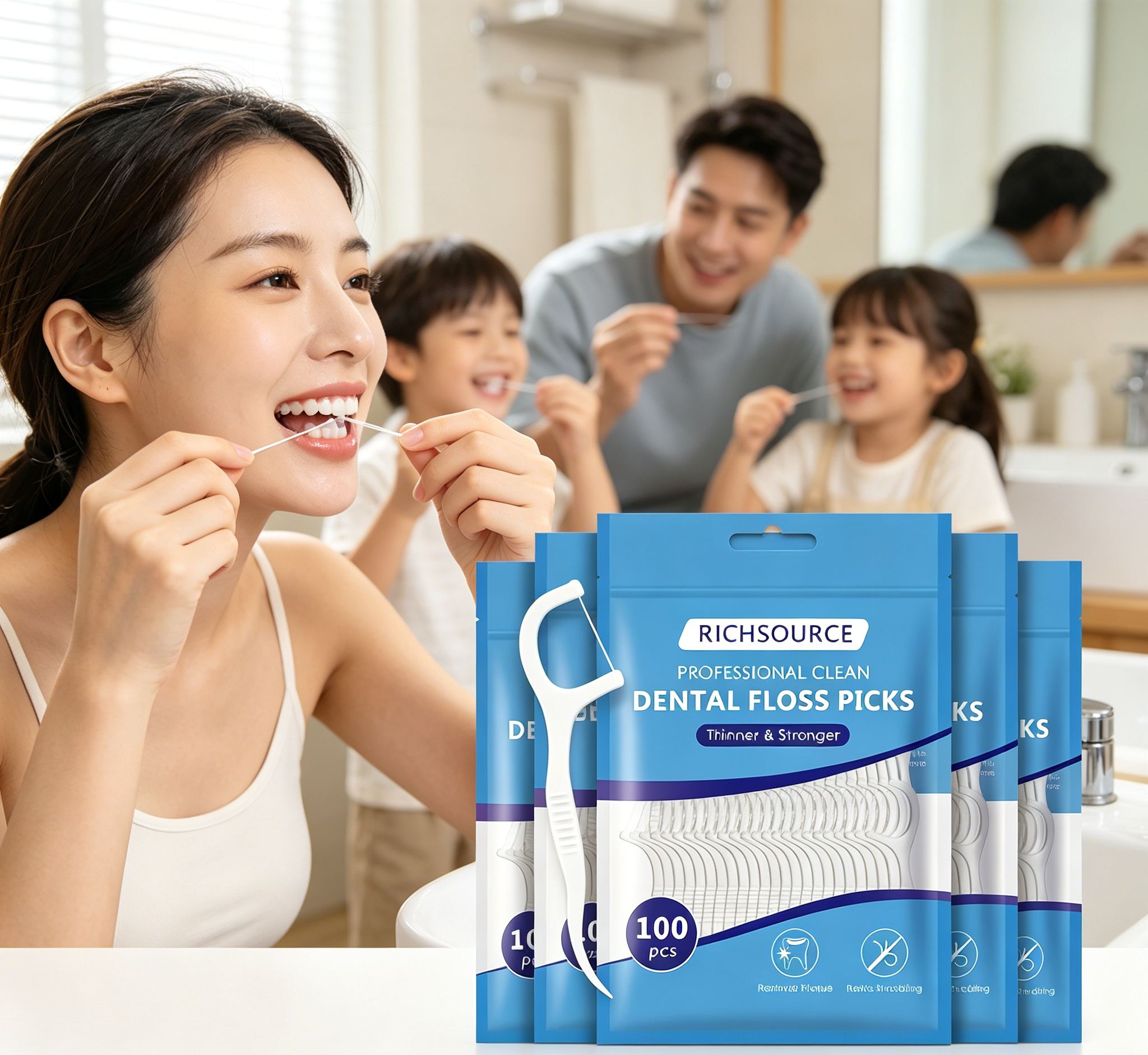 Clean Mint Flavored Shred Resistant Disposable Dental Flossers for Travel Family Bulk Oral Care Plaque Removal Floss Picks