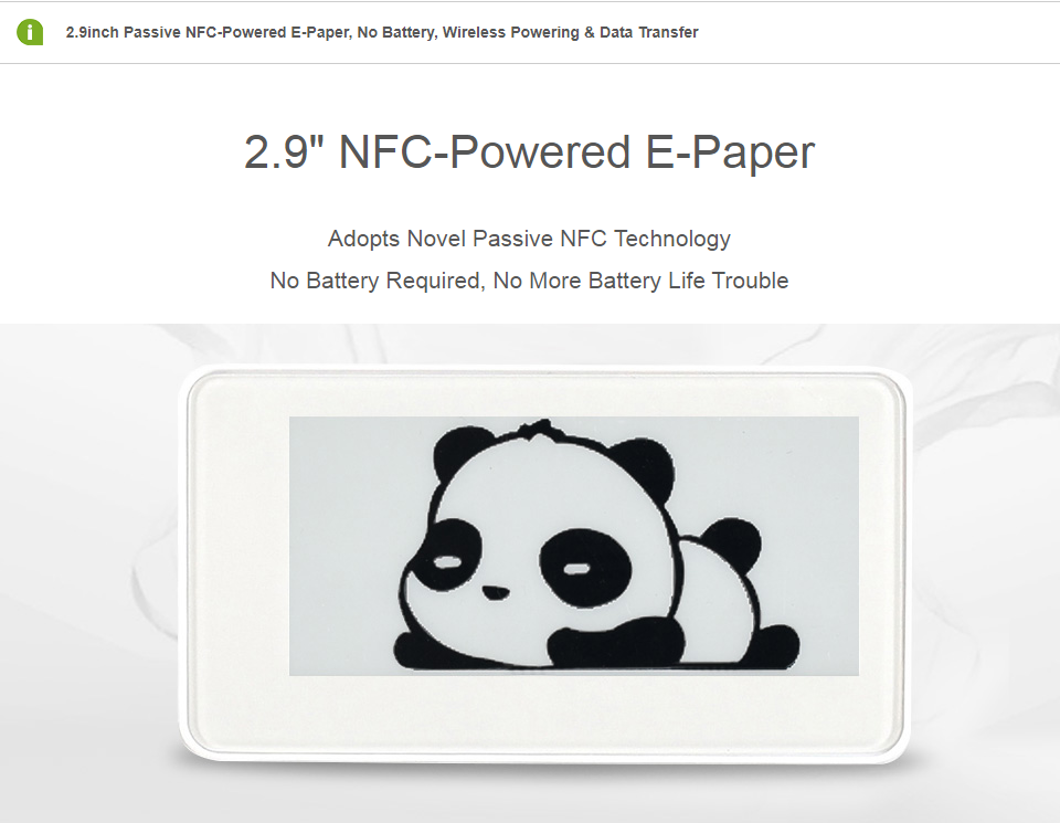 2.9inch Passive NFC-Powered E-Paper, No Battery