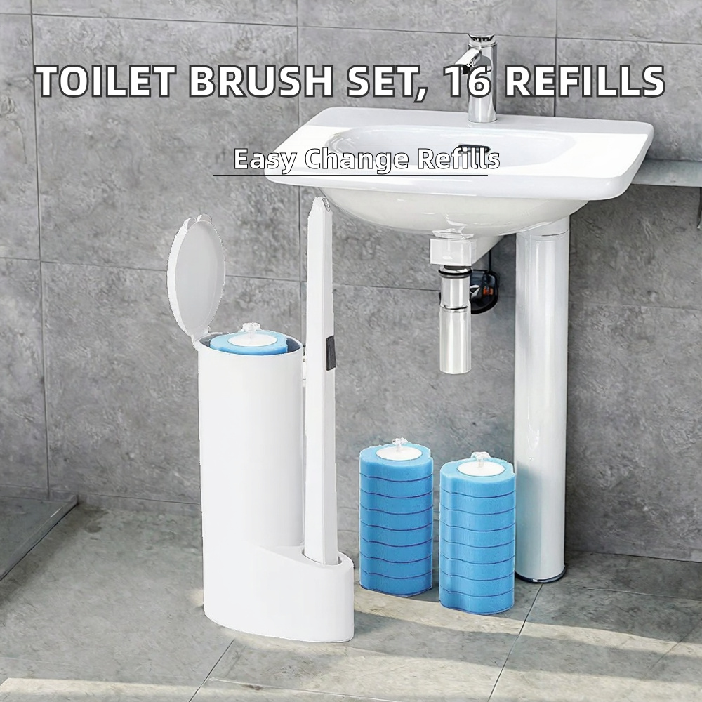 Hot Sale Eco-Friendly Disposable Toilet Brush with 16 Refills Long Handle and Holder Set
