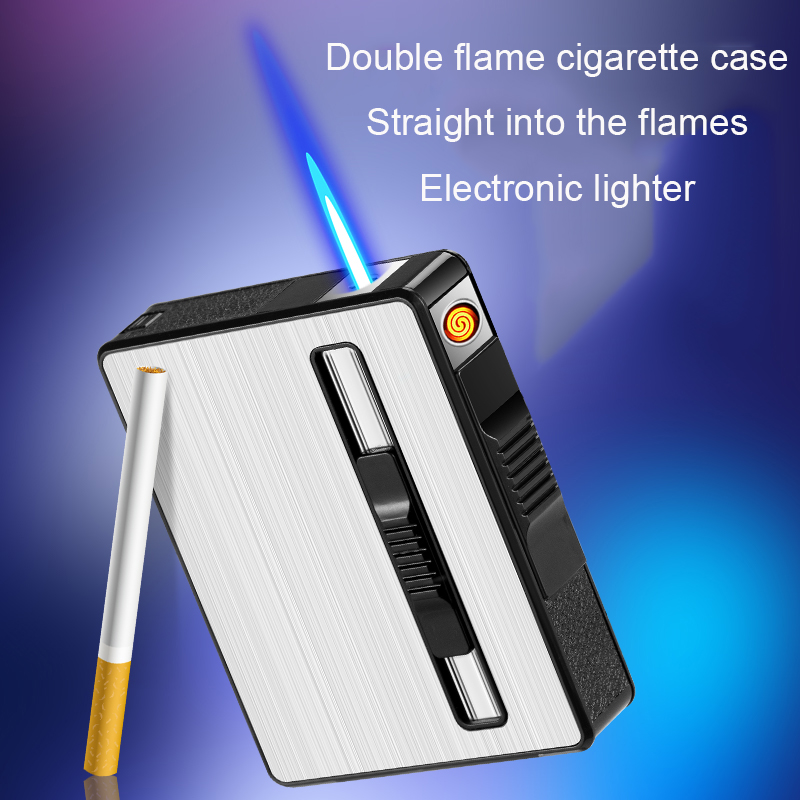 New Electric Dual-use Cigarette case Torch Electronic Lighter Cigarette case Moisture-proof Cigarette case Twin Flames
