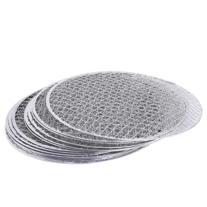 Portable 304 Stainless Steel Barbecue Grill Mesh Tray Reusable Round Corrosion Resistant Heat Resistant