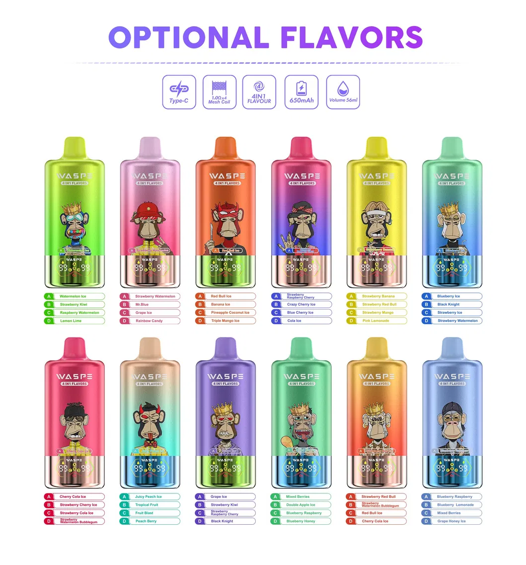 Waspe Vape 100K 80K 60K 40K Puffs Rechargeable Disposable E-Cigarette Pen 4 Flavors Vaper Pod Device EU Stock for Germany Spain Market