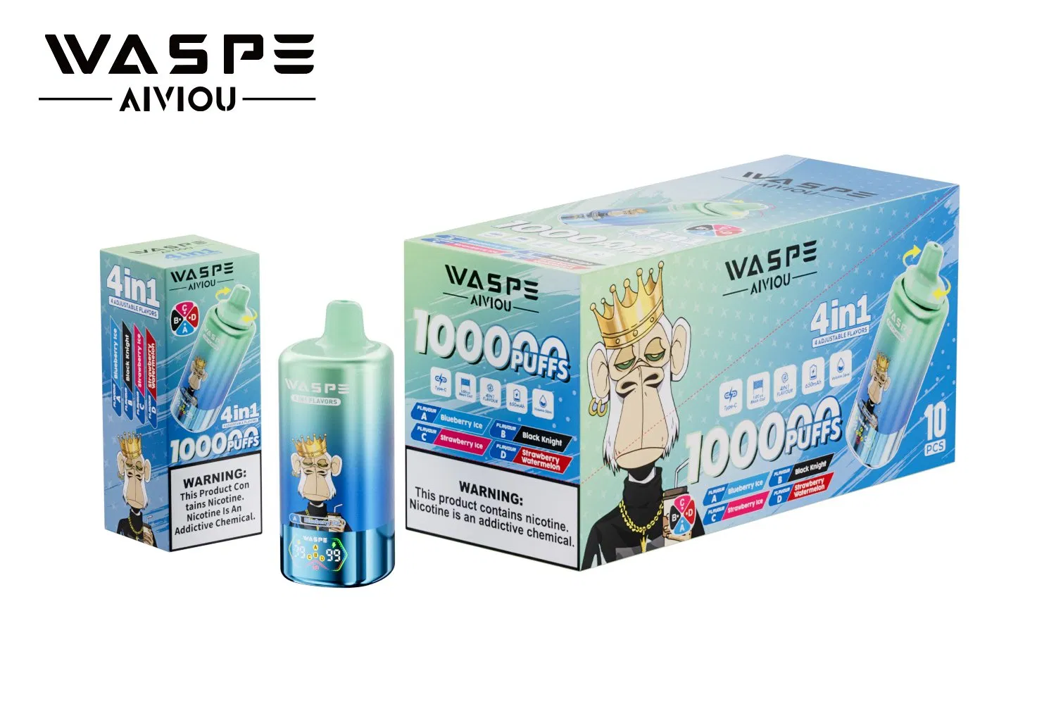 Waspe Vape 100K 80K 60K 40K Puffs Rechargeable Disposable E-Cigarette Pen 4 Flavors Vaper Pod Device EU Stock for Germany Spain Market