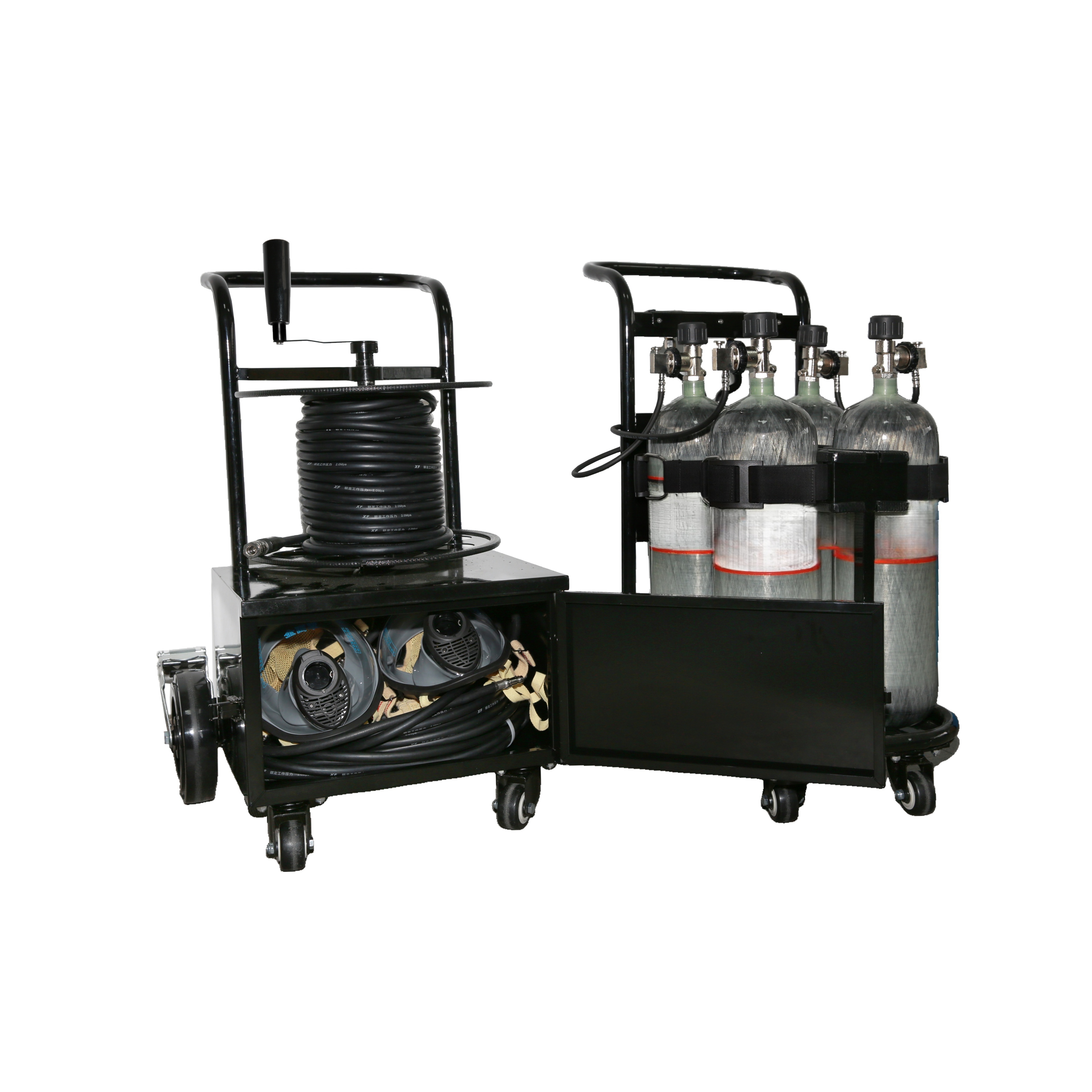Professional 4-Pack Cylinder Trolley Carbon Fiber Mobile Breathing Air Supply 300Bar Pressure 27-Minute Use Confined Space