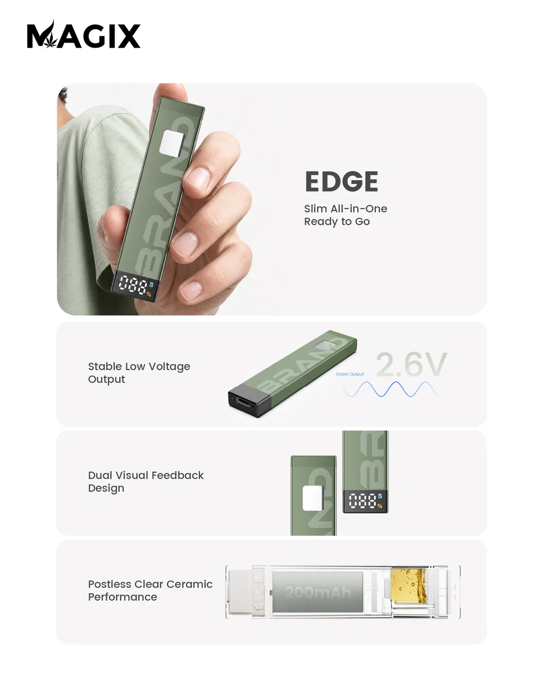 Compact Inhale Activated Vape Device with Oil Window and Type-C Charging Pod System