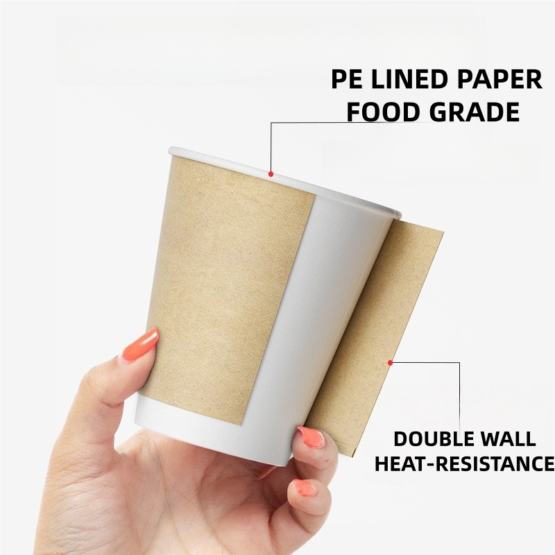 Disposable Custom Logo Double Wall Tea Paper Cups PE Lined Hot Coffee Paper Cups with Lid