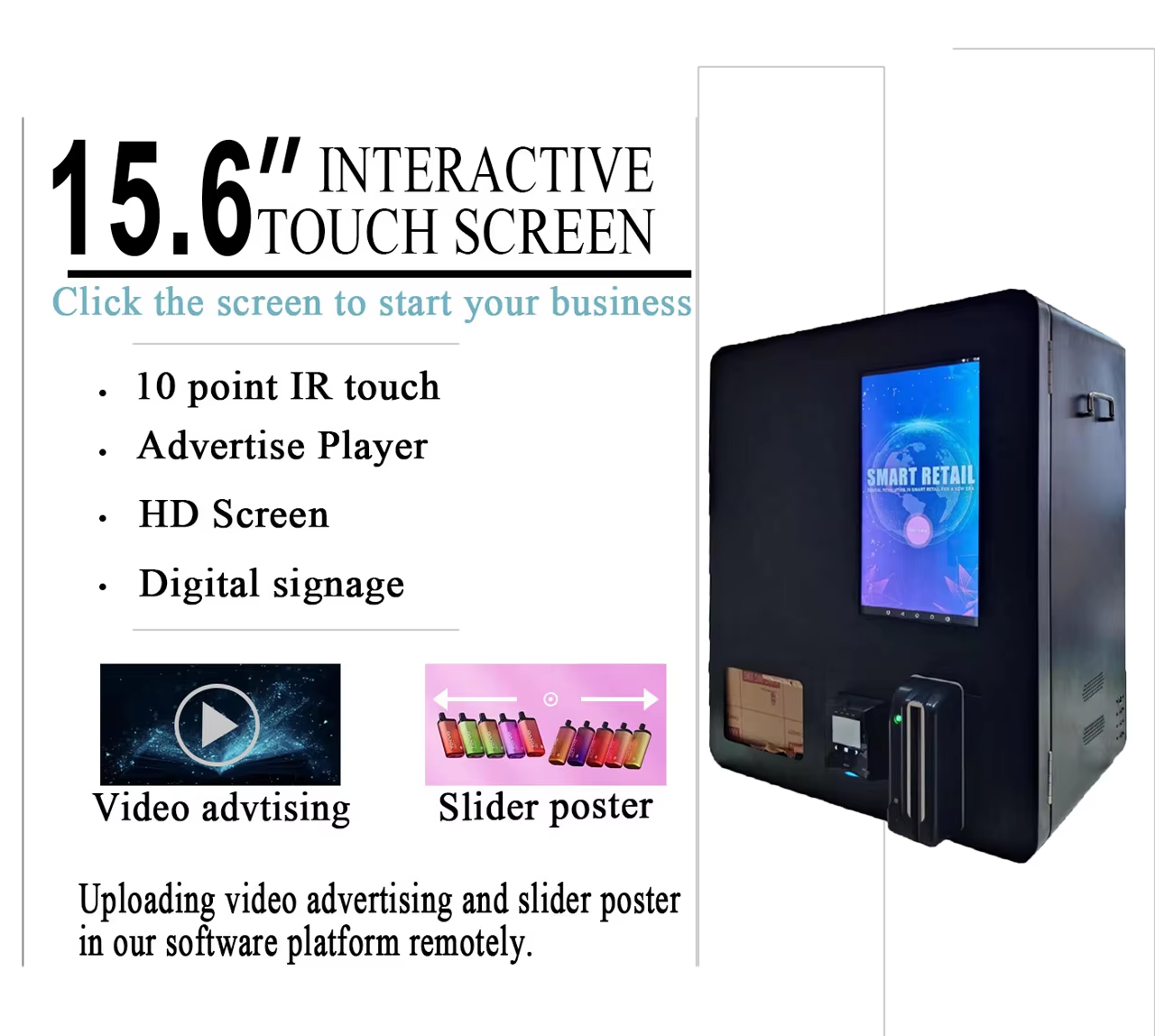 Good Quality 15.6 Inch Touch Screen Mini Wall Mounted Cigarette Vending Machine US ID Cashless Payment SDK 24 Hours Automatic