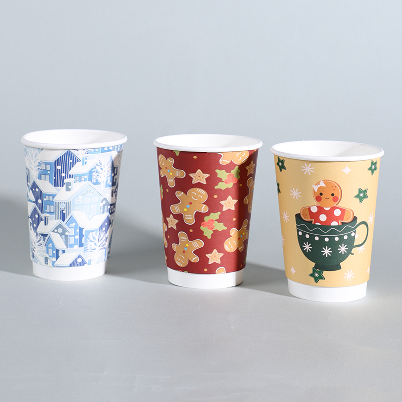 Custom Double Wall Disposable Coffee Cups New Arrival for Christmas Party