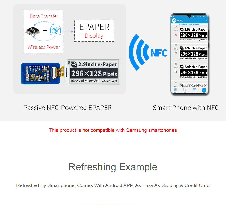 2.9inch Passive NFC-Powered E-Paper, No Battery