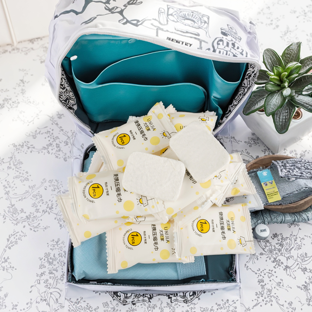 Compressed Coin Towel Disposable Bath Essentials Individually Wrapped Portable Travel, OEM Biodegradable Compressed Facial Towel