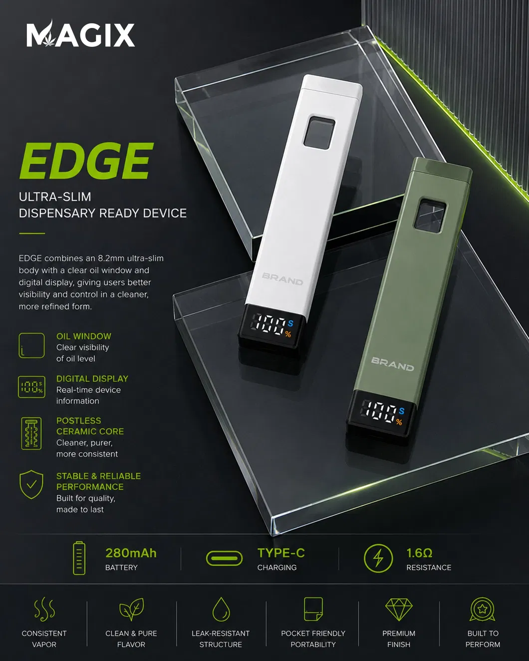 Compact Inhale Activated Vape Device with Oil Window and Type-C Charging Pod System