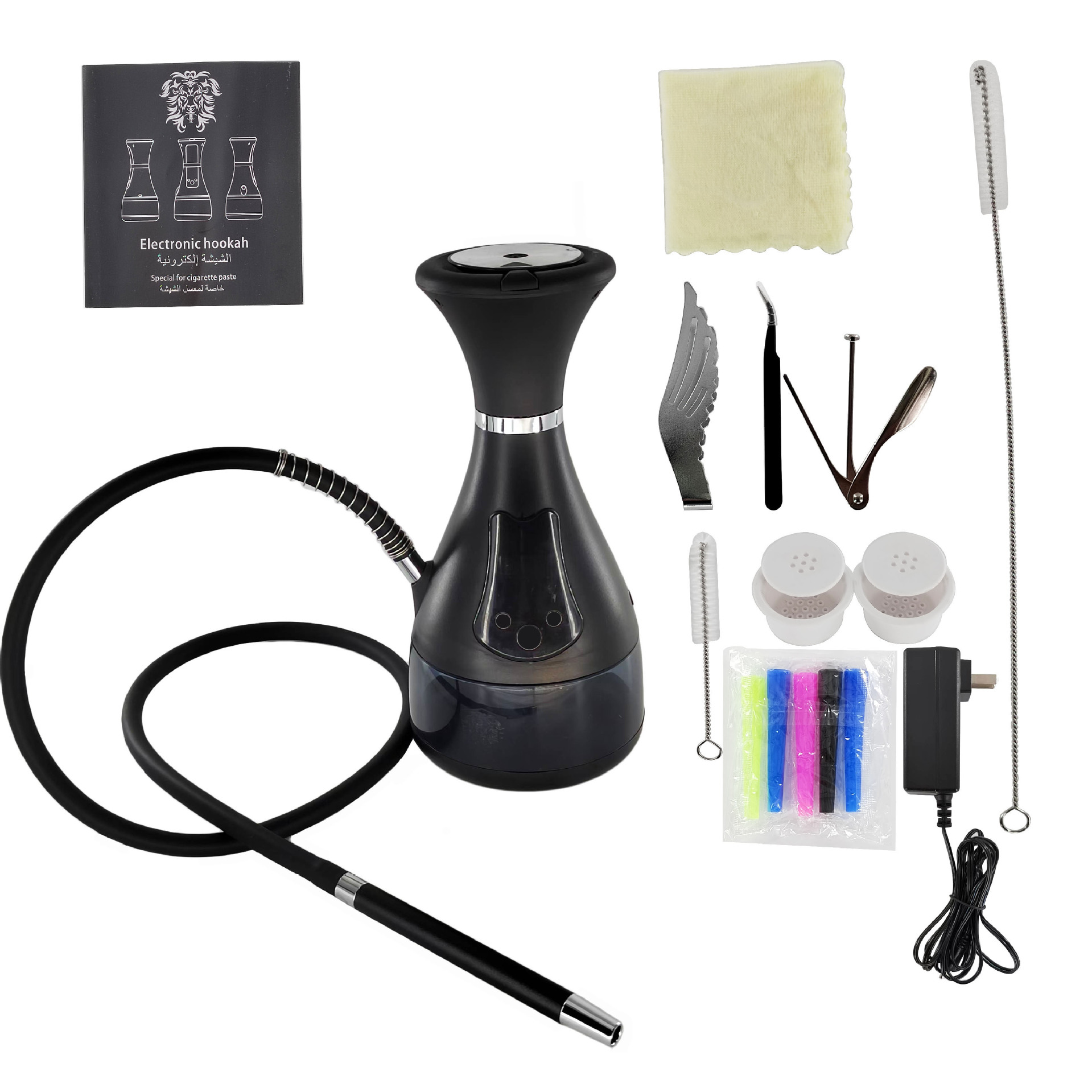 New Battery Can Take Out Electronic Hookah Creamic Pot with Accessories Smart LED Rechargeable Rod Electronic Hookah Set