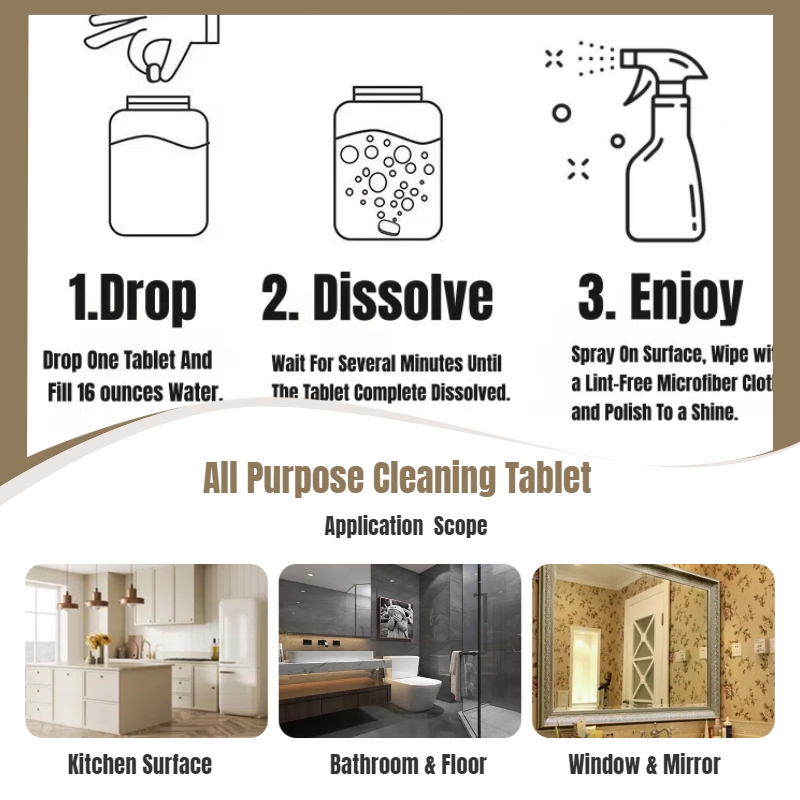 Eco-Friendly Zero Waste Multi-Purpose Solid Cleaning Tablets Disposable for Kitchen Bathroom &amp; Home Use Refillable