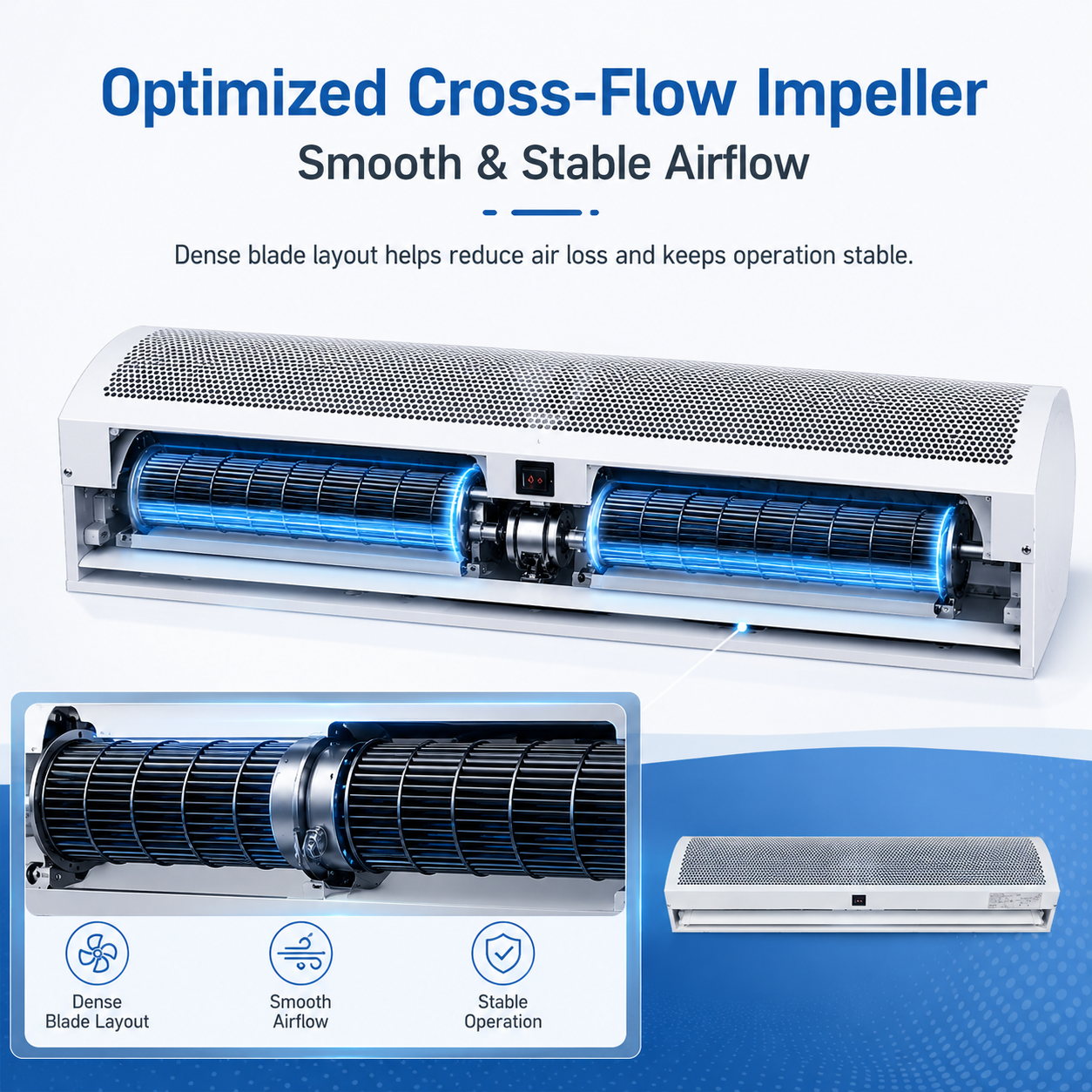 Commercial Air Curtain Door Air Barrier Cross Flow Fan Slim Full Metal Housing For Shop Restaurant Hotel Entrance