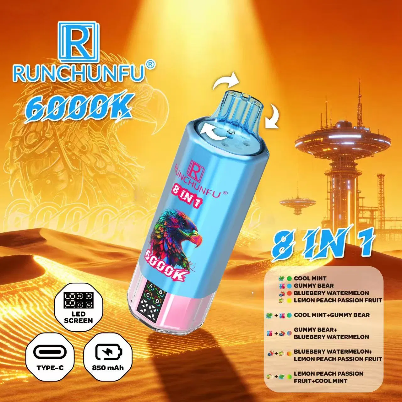 Runchunfu 6000K Puffs Wholesale I Vape Disposable Electronic Cigarette Puff 15K 25K Dual Pod Dual Mesh Coil Device Vapers Puff