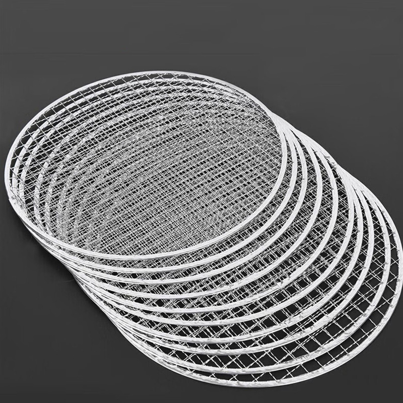 Portable 304 Stainless Steel Barbecue Grill Mesh Tray Reusable Round Corrosion Resistant Heat Resistant