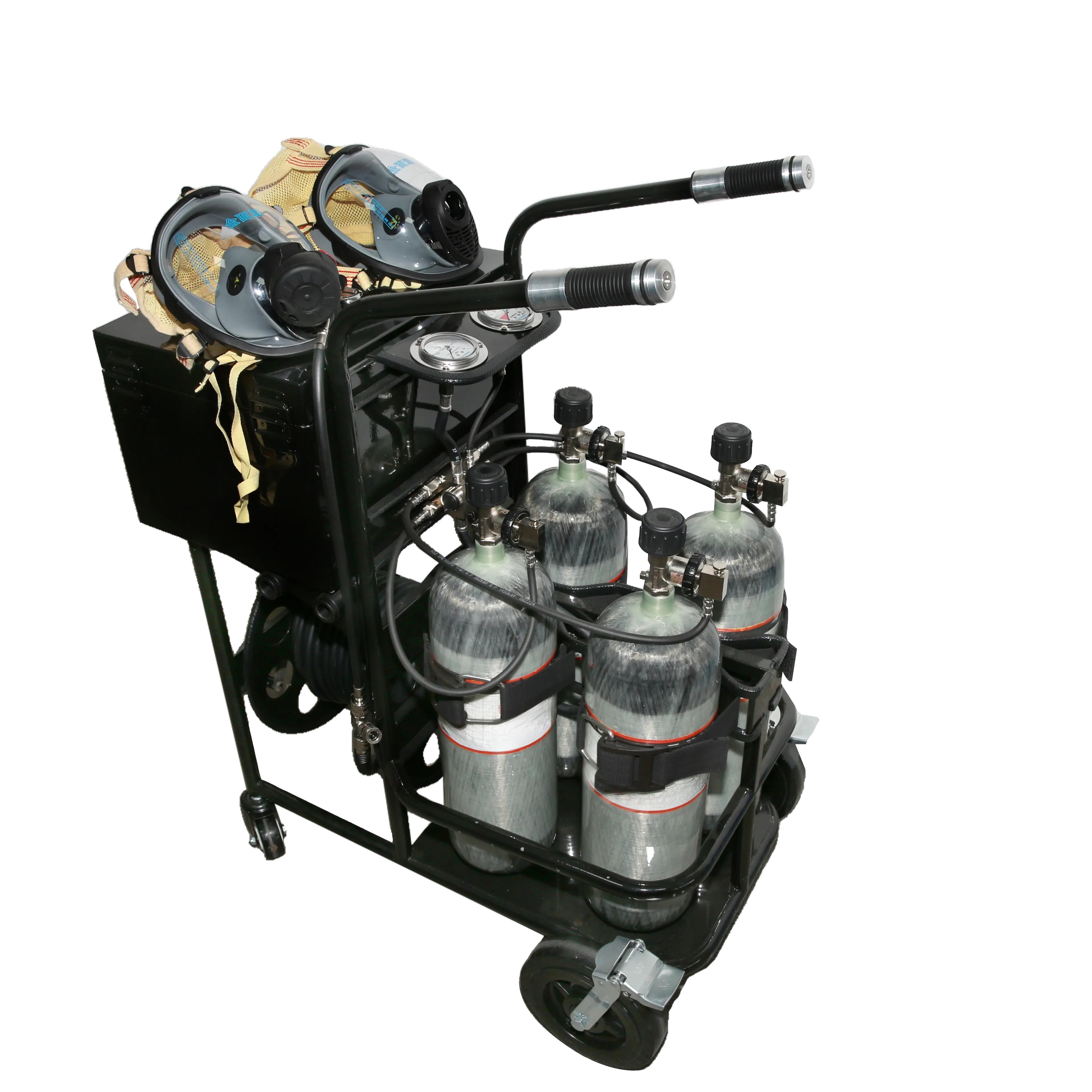Professional 4-Pack Cylinder Trolley Carbon Fiber Mobile Breathing Air Supply 300Bar Pressure 27-Minute Use Confined Space