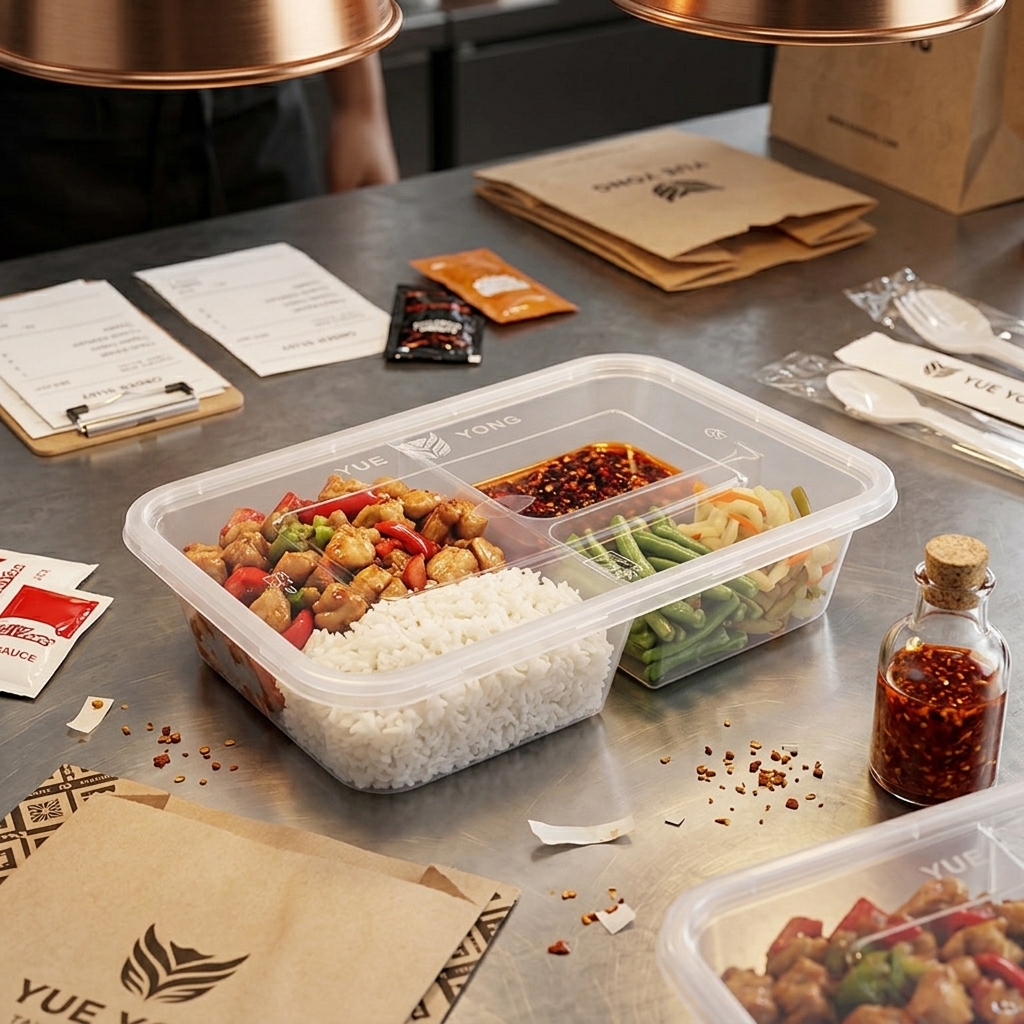 Eco-friendly 750ml PP 2 Compartment Takeaway Box Microwave Safe Disposable Plastic Food Packaging Container Box