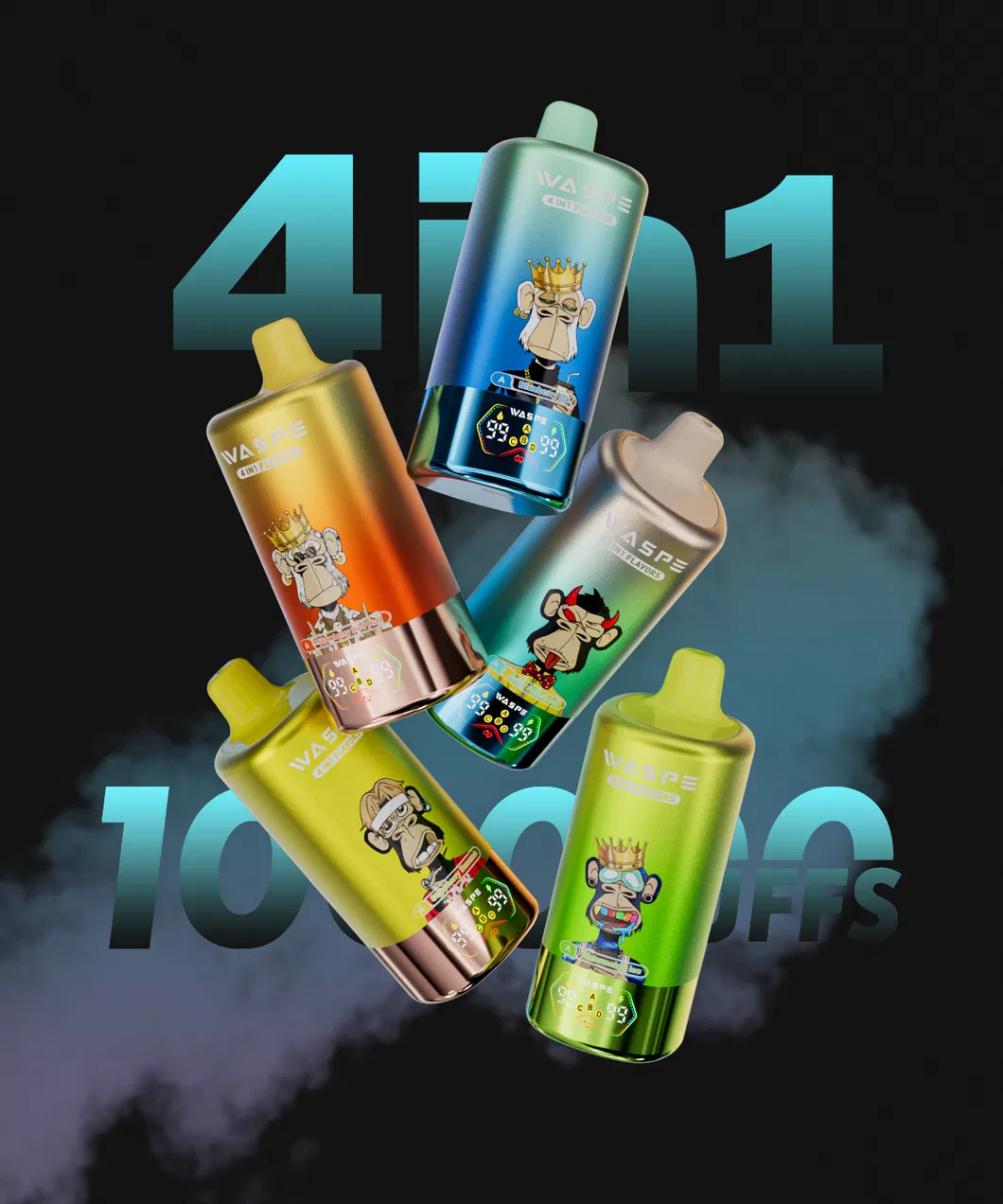 Waspe Vape 100K 80K 60K 40K Puffs Rechargeable Disposable E-Cigarette Pen 4 Flavors Vaper Pod Device EU Stock for Germany Spain Market