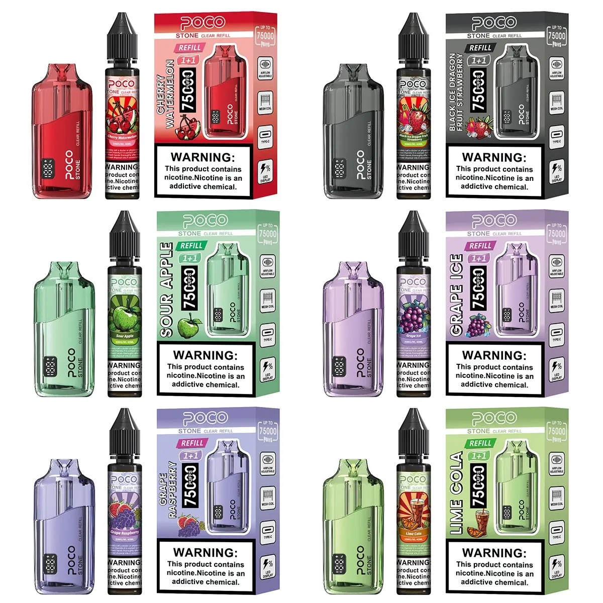 2026 New Original Poco Stone Disposable Vape 75000 Puffs E-Cig Device with Mesh Coil, Digital Display - Best Seller