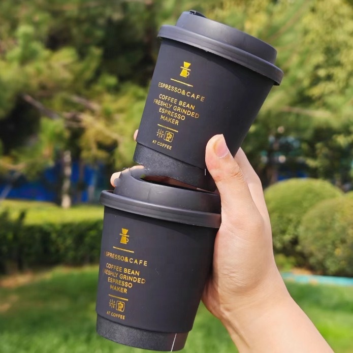 Eco Friendly Biodegradable OEM Custom Logo Disposable Coffee Cup Compostable Double Wall Paper Cups for Hot Drinks