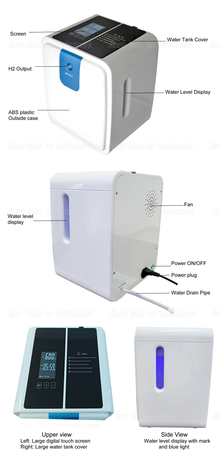Portable 300ml 600ml/min Flow Adjustable H2 Breath Hydrogen Inhaler Machine 110V Large Touch Screen 99.99% Purity Long Service