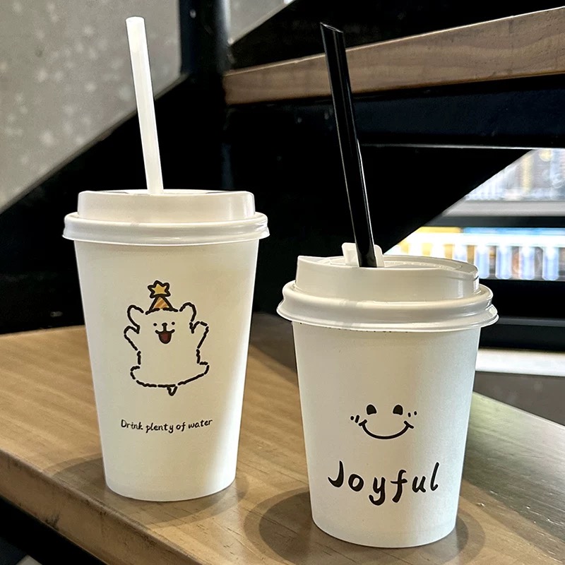 Disposable Double Wall Single Wall 8 12 16 22oz Custom logo Juice Drink Boba Bubble Milk Tea Hot Coffee Paper Cups with Lid