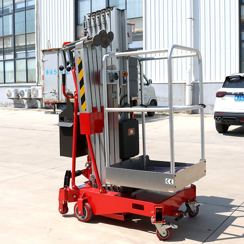 Chinese Red Excellent Performance Single Mast 8m 10m 14m Aluminum Alloy Aerial Work Lift Platform