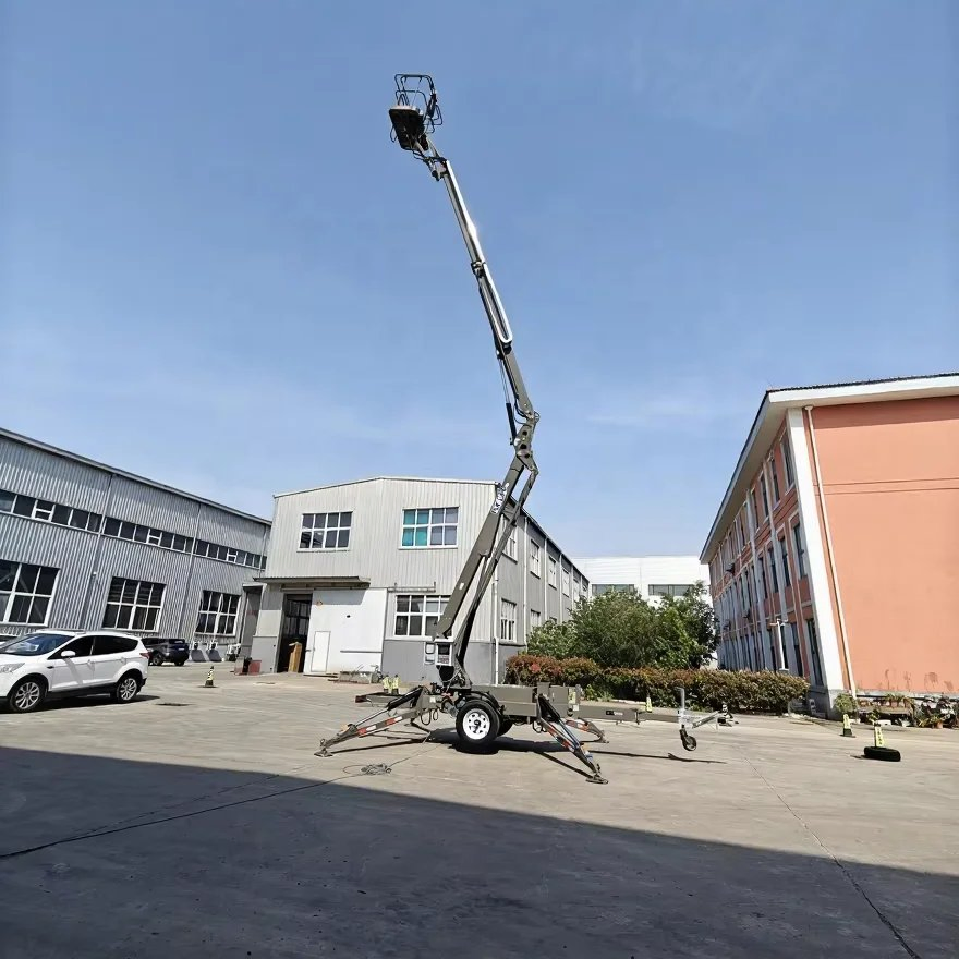 14m 16m Construction Building Aerial Work Use Towable Boom Lift Electric Cherry Picker for Sales