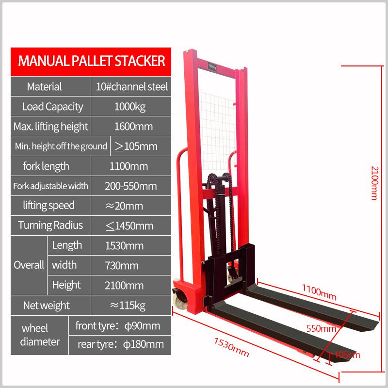 Manual Pallet Truck Stacker 2200lbs Capacity 63" Hydraulic Lift Height Adjustable Forks