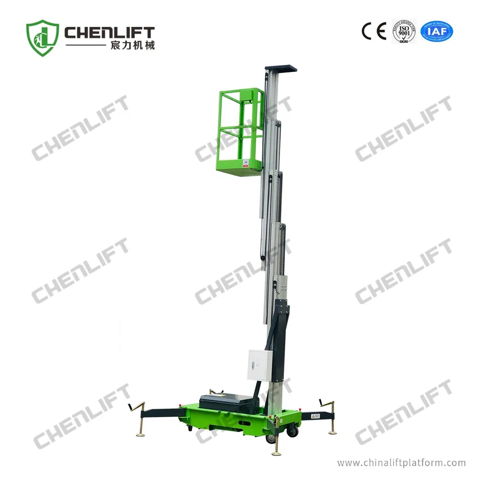 10m Elevating Work Platform Single Mast Manual Pushing Vertical Lift
