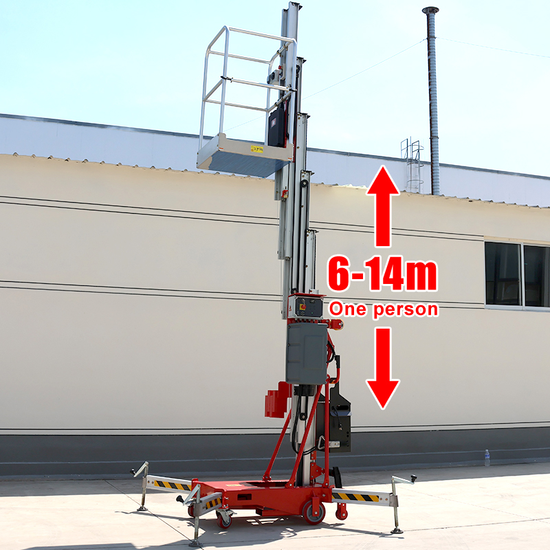 Chinese Red Excellent Performance Single Mast 8m 10m 14m Aluminum Alloy Aerial Work Lift Platform