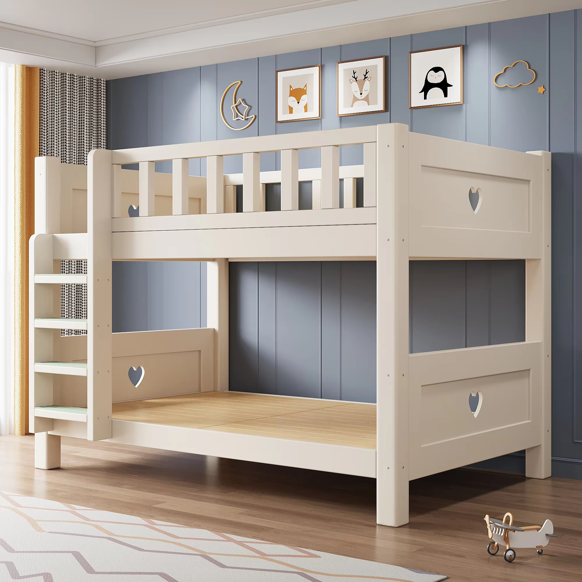 Modern White Storage Slide Safety Fence Sleeping Wooden Toddler Bed Kids Bunk Beds with Mattress