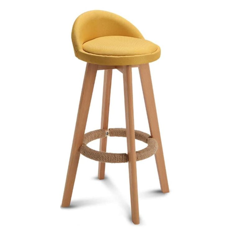 Natural Color Wooden Leg Kitchen Bar Chair Armless Pub Counter Height Swivel Barstool with Woven Footrest ZG25-021
