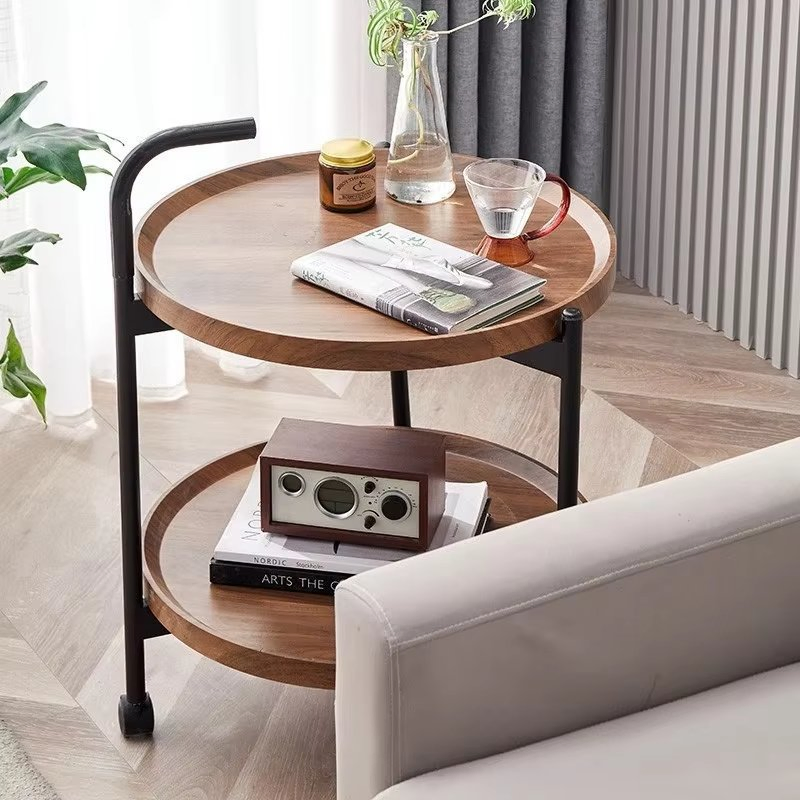 Double-Layer Simple Tea Cart Dessert Cake Cart Hotel Restaurant Delivery Cart Mobile Trolley Coffee Table Sofa End Table
