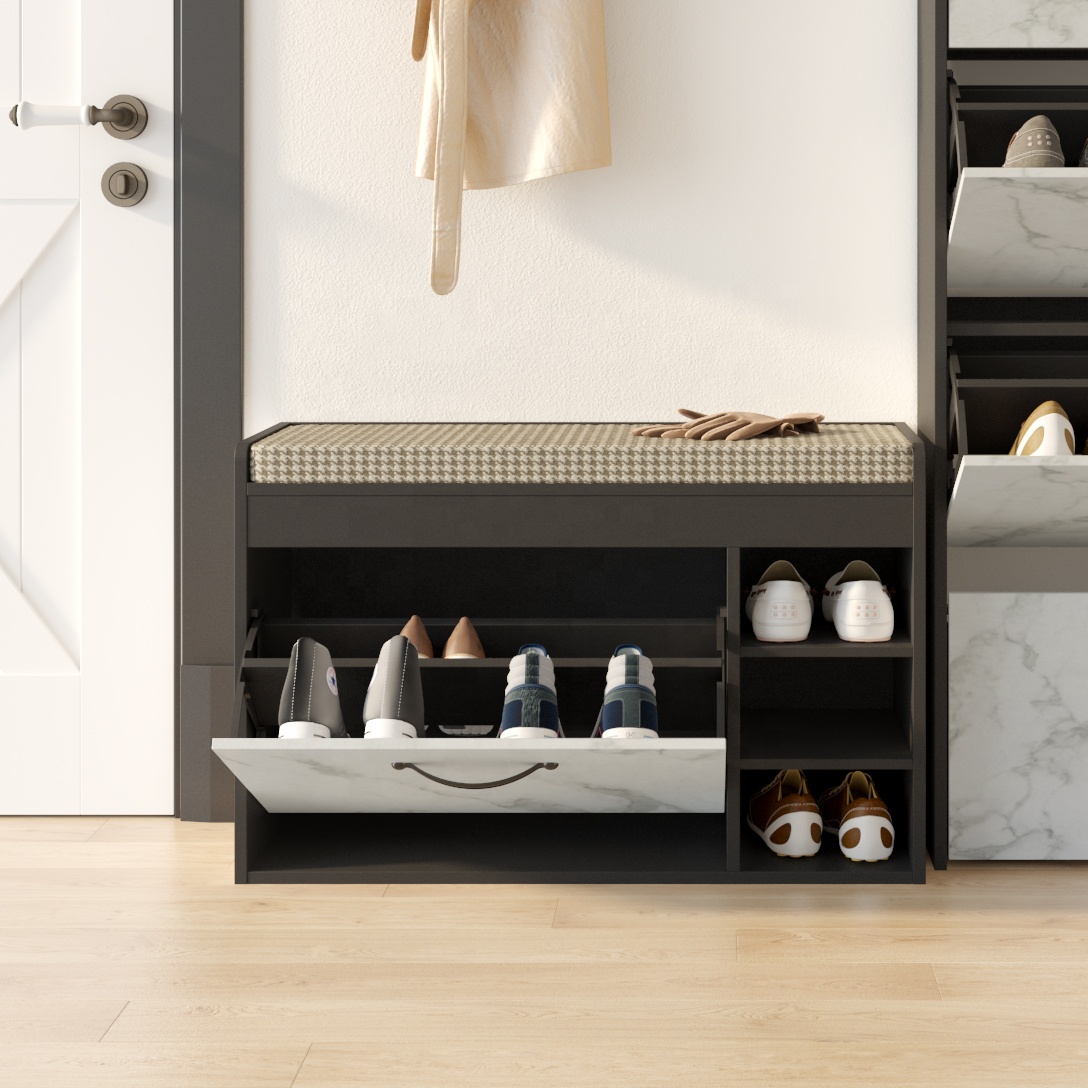 Better Home Rustic Farmhouse Eco Particle Board Shoe Storage Cabinet Bench for Living Room Entryway Mudroom Shoe Rack