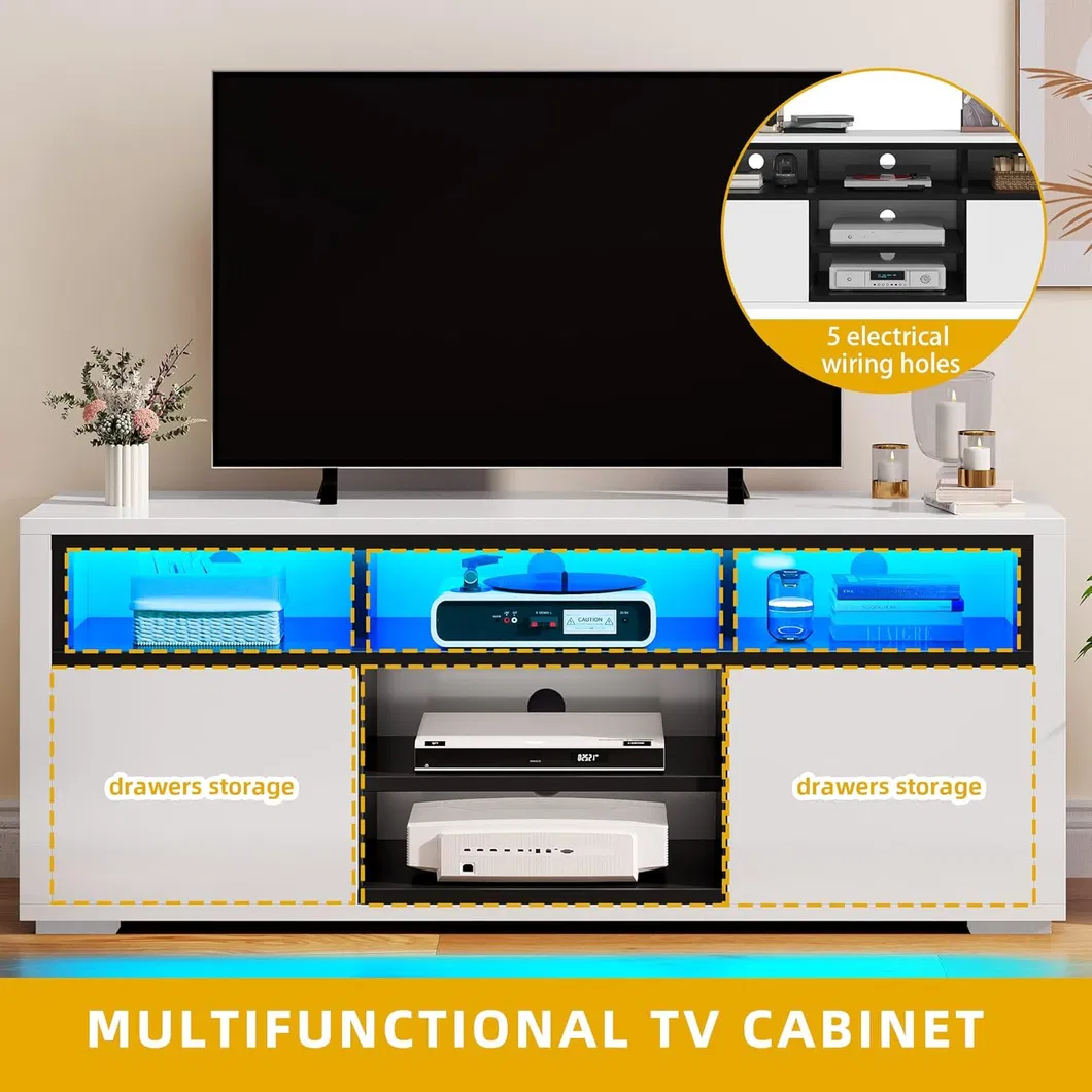 Modern High Glossy Wood TV Console Table for Home Living Room Gaming Media Stand